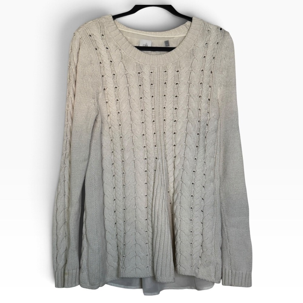 Cabi Womens Ombre Cable Knit Layered Sweater Cream Grey Size M Fairy Coquette